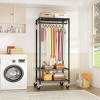 FUTASSI P6 Mini Rolling Clothes Rack Heavy Duty, Clothing Racks for Hanging Clothes, Freestanding Garment Rack with Wheels, Portable Closet Rack Max Load 360LBS, 23.6''W x 14''D x 74.6''H, Black