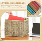 Marspark Seagrass File Box Organizers Decorative File Baskets for Hanging Folders Filing Cabinet with Lid Collapsible Letter Size Document Storage Box for Home Office Decor, Natural