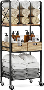 niffgaff 3-Tier Movable Towel Rack, Free-Standing Towel Holder with M-Shaped Detachable Dividers, for Bathroom, Pool