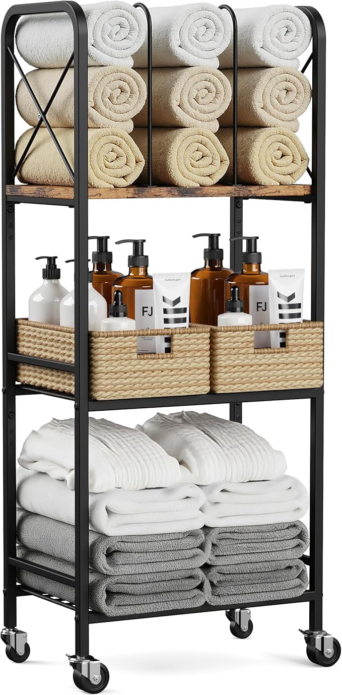 niffgaff 3-Tier Movable Towel Rack, Free-Standing Towel Holder with M-Shaped Detachable Dividers, for Bathroom, Pool