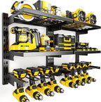 Large Modular Power Tool Organizer Wall Mount With 6 Adjustable Shelf, Heavy Duty Iron Tool Storage Rack Loads 300lbs with 8 Cordless Tools Drill Holder,Battery Utility Rack for Garage Workshop