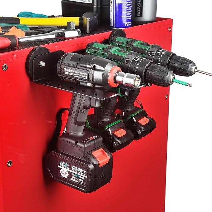 ULIBERMAGNET Power Tool Organizer, 3 Slot Utility Storage Rack Shelf with Screwdriver Holder,Wall Mount Heavy Duty Cordless Drill Holder,Removable Tool Rack Suitable for Garage, Workshop and Warehouse