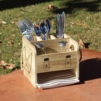 Ikee Design Wooden Utensil Caddy Flatware Holder with Handles - Utensil Holder for Dining Room, Restaurant and Kitchen, Oak Color, 7.13”W x 6.63”D x 7.5”H