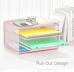 Lavatino 3-Tier Letter Tray Desk Paper Organizer – Pink Mesh Metal File Tray Organizer for Desk, Office Supplies & Home Organization | Fits A4/Letter Paper, Mail, Magazines and Office Accessories