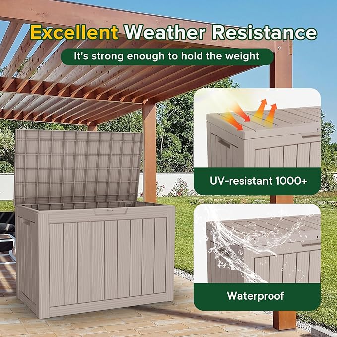 47 Gallon Resin Deck Box Outdoor Storage Box for Patio Furniture,Outdoor Cushions,Garden Tools and Pool Supplies,Waterproof,Lockable(Grey,47Gallon)