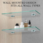 Bathroom Shelves, Glass Floating Shelves for Bathroom, Kitchen, Living Room, Bedroom,Tempered Glass Shelf with Zinc Alloy Brackets, 15 X 4.75 Inches, 2 Pack Clear
