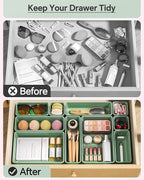 25 PCS Plastic Drawer Organizers Set, 4 Sizes Vanity Organizer, Makeup and Desk Drawer Organizer Trays, Organization and Storage for Makeup, Bathroom, Kitchen Utensils and Office (Green)