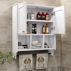 Bathroom Medicine Cabinet, Bathroom Cabinet Wall Mounted Over-The-Toilet with Towel Bar, 2 Doors & 3 Open Shelves, White