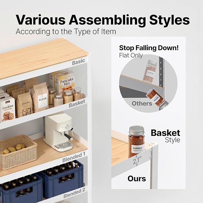 HOMEDANT House 5 Tier Heavy Duty Garage Shelving Adjustable Metal Rack Storage Shelves Standing Shelf Unit Organizers Pantry Closet Office (1, White, (Wheels) 36.2" W x 16.2" D)