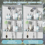 KEGII Shower Caddy Hanging for Handheld Showerheads, Rustproof Hanging Shower Organizer with Soap Dish, Toothbrush Holder and Hooks, Over Showerhead Caddy for Bathroom, Silver