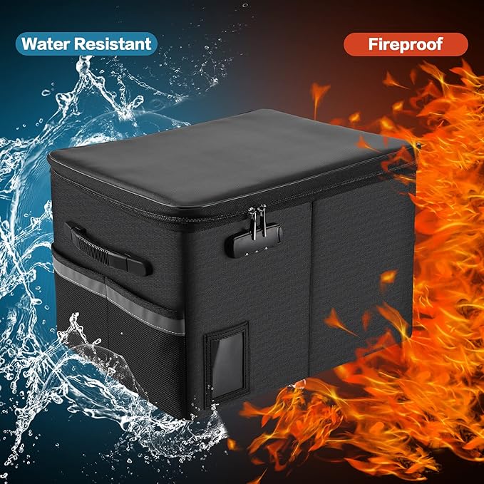 TOMKID Fireproof File Cabinet with Lock, Fireproof Document Organizer Collapsible File Box Filing Cabinet with Handle for Letter Legal Folder Certifications