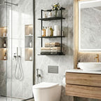3-Tier Over the Toilet Storage Rack, Metal Wood Wall Mounted Floating Shelves for Bathroom Living Room Office, Black