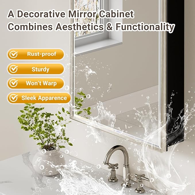 Pre-Assembled Surface or Recessed Medicine Cabinet Mirror-60x30 Brushed Nickel Bathroom Medicine Cabinet with Mirror & Rustproof Aluminum Frame, Beveled Bathroom Vanity Mirror with Storage