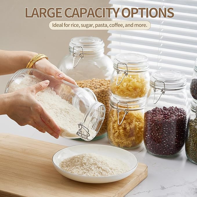 10oz Glass Food Storage Jars with Airtight Lids, Set of 8 – Clear Preserving Seal Wire Clip Fastening Canisters for Kitchen Canning, Flour, Cereal, Pasta, Sugar, Beans, Pickling Jars (10oz×8)