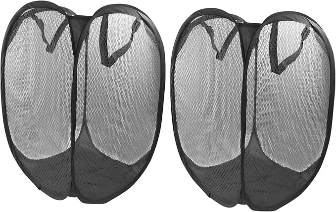 2 Pack Foldable Pop-Up Laundry Hamper, Collapsible Mesh Clothes Basket Laundry Baskets with Carry Handles(Black)