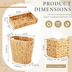 3 Pcs Bathroom Wicker Basket Set Wicker Trash Can Waste Paper Basket Rattan Tray Tissue Square Box Holder Bathroom Set Accessories for Bedroom Kitchen Office Spring Easter Boho Organizer Decoration