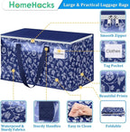HomeHacks Moving Bags, Extra Large Size Moving Boxes, Heavy Duty Luggage Bags with Smooth Zipper and Sturdy Handles, Large Capacity & Easy Loading Storage Totes for Space Saver 125L, 6-Pack, Blue