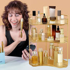Corner Bathroom Counter Organizer Bathroom Countertop Shelf Makeup Organizer for Vanity Perfume Tray for Corner Storage (3 Tiers, Gold)