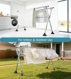Clothes Drying Rack 95 Inches Folding Indoor Outdoor, Drying Rack Clothing Collapsible Windproof, Foldable Laundry Drying Rack, Heavy Duty Stainless Steel Clothes Rack, Coat rack, 20 Hooks 12 Clips