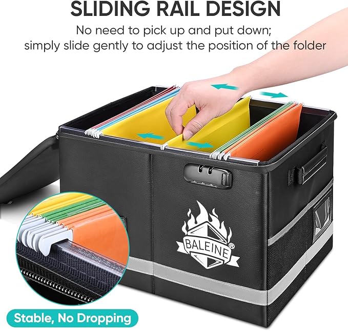 BALEINE Fireproof Document Box with Lock, Portable Fireproof Document Bag Waterproof Fire Proof File Boxes for Documents, File Organizer Box for Important Paperwork (Sliver, 16''x12.5''x11.5'')