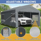 VINGLI 12x20 Carport with Galvanized Steel Frame, Portable Garage with 2 Roll-up Windows & Doors, Removable Sidewalls on Heavy Duty Carport Tents for Cars, Boats, Trucks, Dark Gray