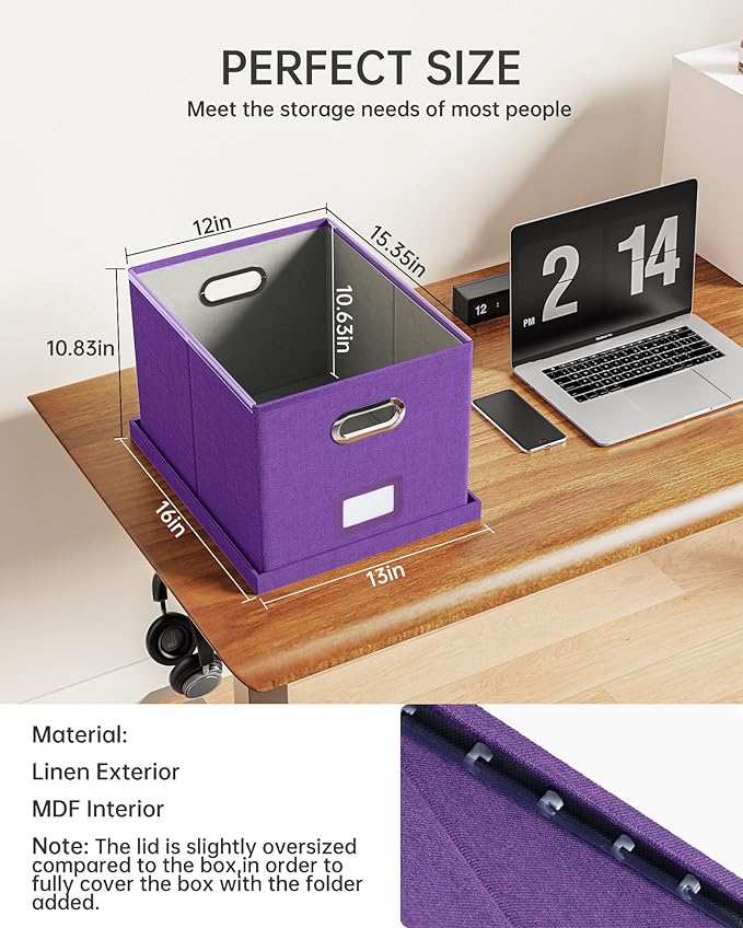Oterri File Organizer, File Box, File Cabinet for Letter File Folder Storage, Hanging File Organizer for Office/Decor/Home,Document Organizer, 1 Pack,Purple-Box Only