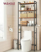 VASAGLE Over the Toilet Storage, Over Toilet Bathroom Organizer with Adjustable Shelves and Basket, 3 Hooks, Space Saving, 9.4 x 23.6 x 68.1 Inches, Rustic Brown UBTS114KD01S