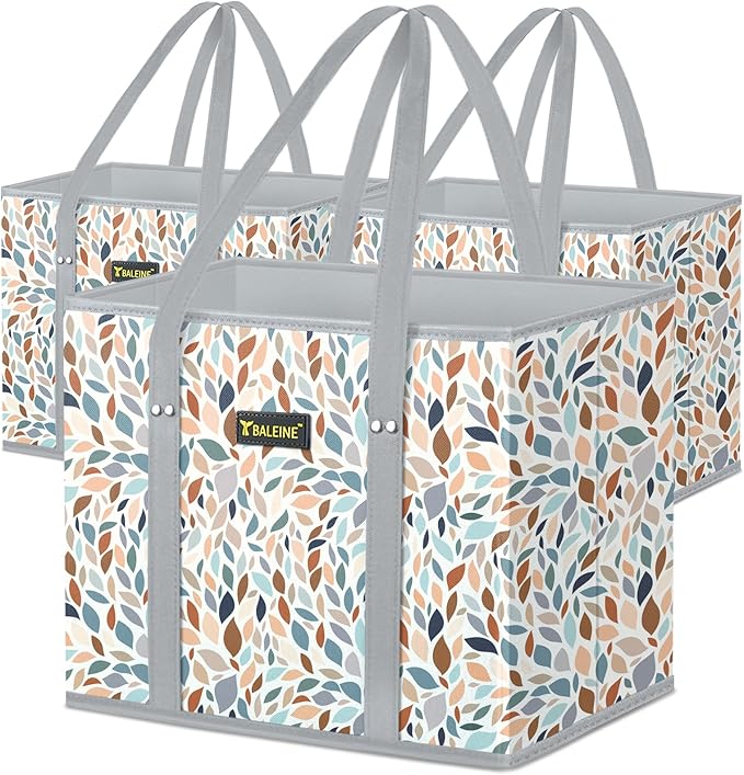 BALEINE 3Pk Reusable Grocery Bags, Foldable Shopping Bags for Groceries with Reinforced Bottom & Handles (Mosaic)