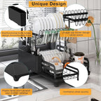 2 Tier Metal Dish Drying Rack Without Installation Sturdy Dish Racks for Kitchen Counter with Drain Board Multifunctional Storage and Drainage Apartment Essentials Medium Size