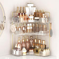 Corner Bathroom Counter Organizer 3-Tier Bathroom Organizer Countertop with Hooks Perfume Organizers Storage Shelf for Makeup & Skincare Dresser-Clear