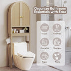 HMstone Over The Toilet Storage Cabinet, Arched Bathroom Organizer and Storage with Rattan Doors and Adjustable Shelf, Space-Saving Freestanding Bathroom Modern Storage Cabinet Over Toilet (Natural)