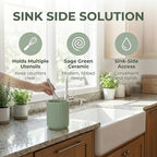 Kitchen Holder for Cooking Utensils, Kitchen Crocks for Storing Utensils (H5.51” x W4.92”), Flatware & Utensil Storage Spoon Stand Ceramic, Includes Silicone Drying Mat Milk Tea Color