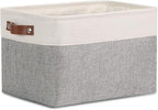DULLEMELO Collapsible Rectangle Storage Basket for Shelves/Closets - Organize Clothes, Toys, Towels, Books, Laundry, Nursery, Dog Toys - Empty (White & Gray)
