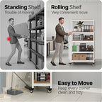 HOMEDANT House 5 Tier Heavy Duty Garage Shelving Adjustable Metal Rack Storage Shelves Standing Shelf Unit Organizers Pantry Closet Office (1, White, (Wheels) 48.1" W x 18.5" D)