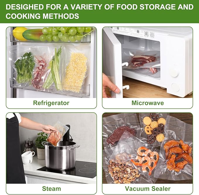 [2025 Upgraded]Moretoes Vacuum Sealer Bags, 30 Gallon 11"x 16"and 70 Quart 8"x 12"and 50Pint 6"x 10"Food Saver Bags BPA Free, Pre-cut Commercial Grade Vac Bags for Food Storage, Meal Prep or Sous Vide