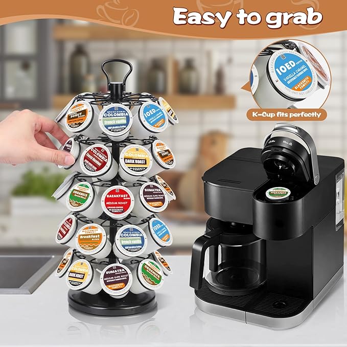 K Cup Holders,K Cup Holder, K Cups Holder,K Cup Carousel, Coffee Pods Holder Storage Organizer Stand,No Assembly Required,Black (40 Pods Capacity Easy Assembly Glossy Black)