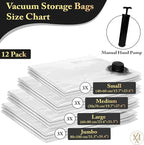 Vacuum Storage Bags 12 Pack Without Hand Pump – Space Saver Compression Bags, Airtight Double-Zip & Triple Valve, Reusable, Lavender Freshness, Bedding, Travel (S/M/L/Jumbo) (Without Pump)
