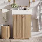 21.6" Small Fluted Bathroom Vanity with Sink,Soft Closing Doors and Storage Shelves,Natural Wood Single Bathroom Sink Cabinet Combo Freestanding, Natural Wood