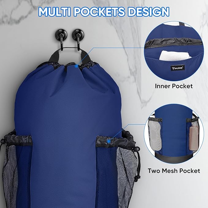 BALEINE 120L Laundry Bag Backpack, 900D Oxford Fabric Large Travel Laundry Bags with Shoulder Straps and 2 Mesh Pockets for College Dorm, Apartment, Laundromat (Navy, 120L)