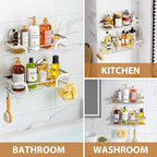 LEVERLOC Shower Caddy Suction Cup 2 Pack, Shower Shelf for Inside, Large Capacity Bathroom Organizers and Storage, Rustproof & Waterproof Metal Bath Basket, No-Drilling, Heavy Duty, Silver