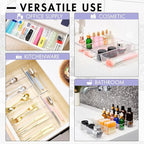 HOUSE DAY Desk Drawer Organizer Bins 8 PCS, 9*3*2" Clear Drawer Organizers with Silicone Pads, Vanity Organizers and Storage, Non Slip Plastic Drawer Organizer for Makeup, Bathroom, Kitchen, Office