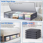 Under Bed Storage Containers, 2 Pack Blanket Storage Bags, Collapsible Storage Bags with Big Zippers, Clear Front, Shoe Storage and Organization for Clothes, Comforter, 90L, Grey