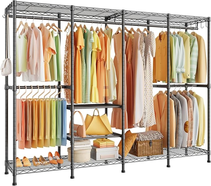 H41 Garment Rack Heavy Duty Clothes Rack, Clothing Racks for Hanging Clothes, Extra Large Freestanding Portable Closet Wardrobe Rack 78.5'' W × 15.8'' D × 76.4'' H, Max Load 1150 Lbs, Black