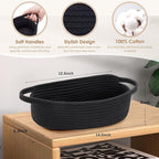 Small Toilet Paper Basket Woven Rope Toilet Tank Tray Back of Washroom Basket Organizer for Bathroom,Shelf Bedroom, Living Room, Nursery, RV. 12.6"L x 6"W,Black