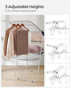 SONGMICS Clothes Drying Rack, Foldable 2-Level Laundry Drying Rack, Free-Standing Laundry Airer, with Height-Adjustable Wings, 33 Drying Rails, Sock Clips, Silver and Blue ULLR53BUV1