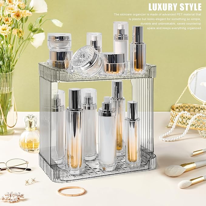 Bathroom Counter Organizer Cosmetics Skincare Organizers Skincare Makeup Organizer Countertop Holder for Perfume-2 Tier-Grey