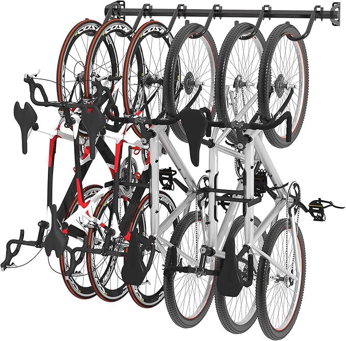 FLEXIMOUNTS 6 Bike Storage Rack, Heavy Duty Wall Mount Hanger for Home & Garage, Holds Up to 300lbs