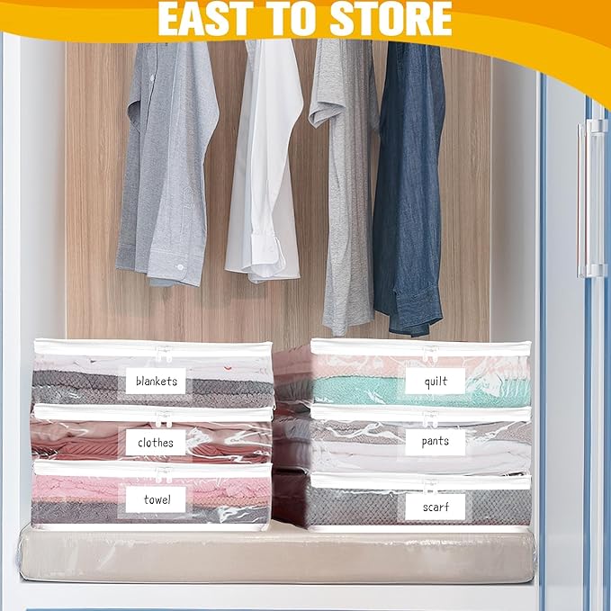 Kikerike Plastic Storage Bags with Easy-Glide Zipper, Pack of 8, Durable Clear Vinyl Zippered Storage Bags for Clothes Sweaters Comforters Blankets Sheets Bedding (14.2 x 12 x 3.2 Inch)