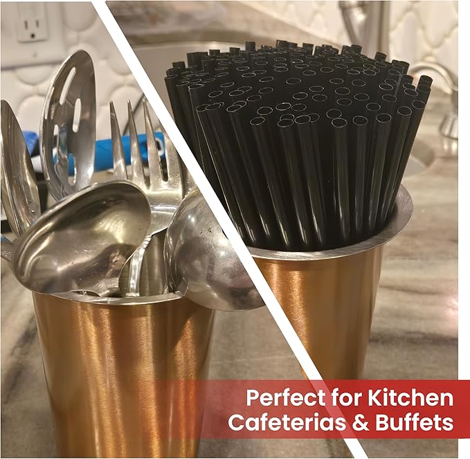 Stainless Steel Solid Flatware Utensils Holder, Caddy, Crock, Cylinder Cutlery Organizer for Kitchen Countertop (Matte Black)