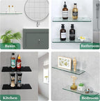 SAYAYO Floating Glass Shelves for Bathroom, 15 x 5 Inch Chrome Tempered Glass Shelf for Wall 1 Pack, Black